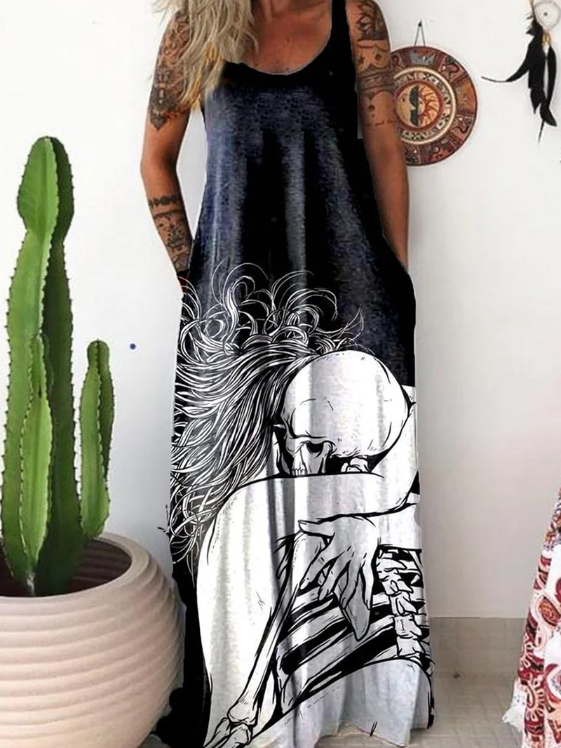 Punk skull print casual dress