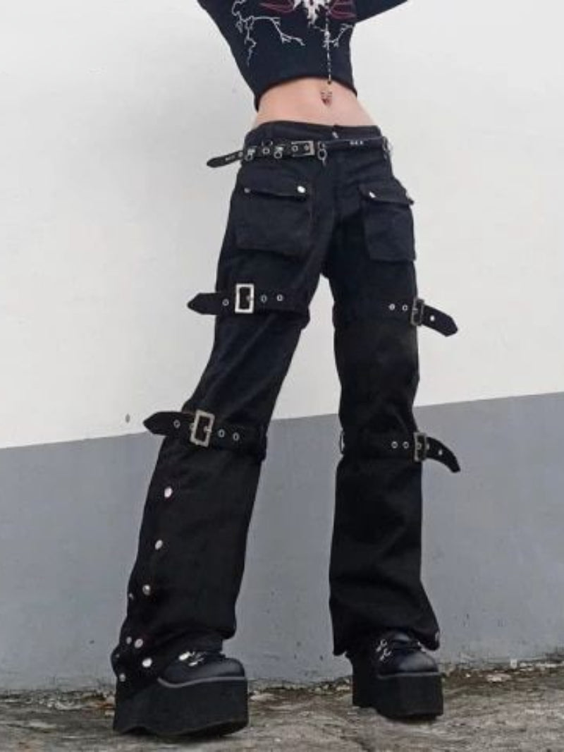 Women's Punk Buckled Flared Pants